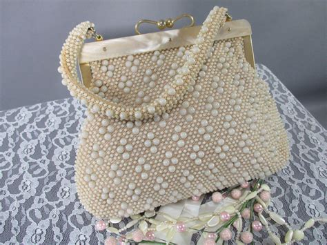 1940s Beaded Purse Vintage White Large Handbaggold Tone Etsy Gold