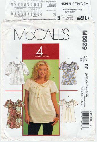 Women S Tops And Dress Sewing Pattern Plus Size 18W 20W 22W 24W UNCUT