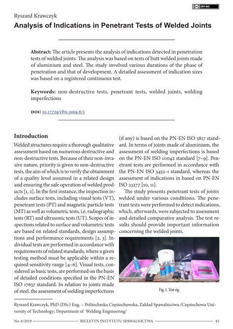 PDF Analysis Of Indications In Penetrant Tests Of Welded Joints