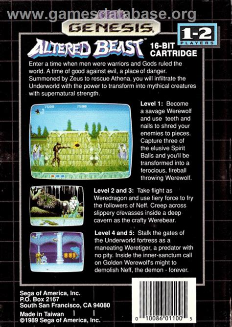 Altered Beast - Sega Genesis - Artwork - Box Back