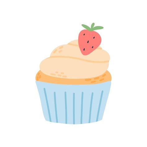 Premium Vector Muffin With Cream And Berries Vector Illustration