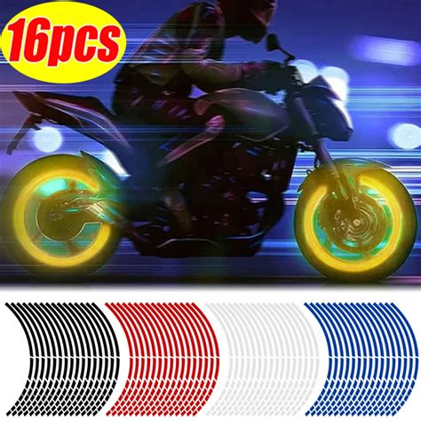 Motorcycle Reflective Strips 16pcs Wheel Rims Colorful Hub Stickers