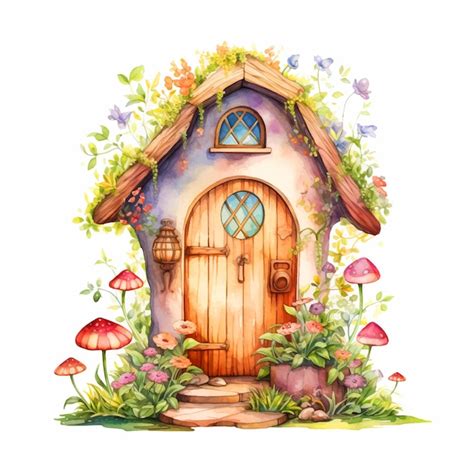 Premium Vector Fairy Tale House Surrounded By Flowers Watercolor Painted