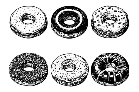 Premium Vector Set Of Tasty Donuts Engraving Style Hand Drawn Ink Sketch Vector Illustration