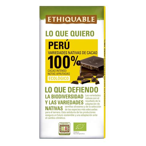 Chocolate negro del Perú 100 cacao ecológico Ethiquable 100 g