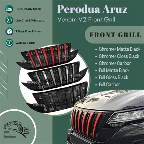 Perodua Aruz Front Grill Venom Grilles To V Bumper Garnish