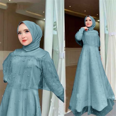 Jual Manda Baju Gamis Dress Pesta Full Brukat Tile Premium Mutiara S M