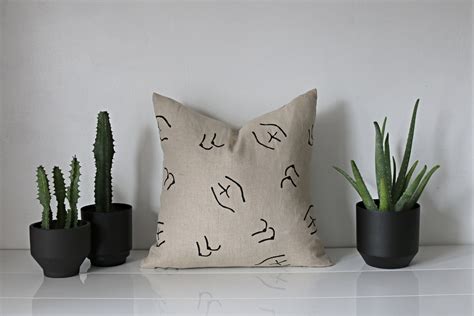 Beige Linen Block Printed Lady Pillow Cover Boobs And Butts Boobies Feminist Womens Day Nude