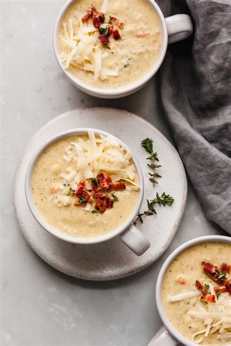 Lightened Up Cheddar Cauliflower Broccoli Soup Ambitious Kitchen