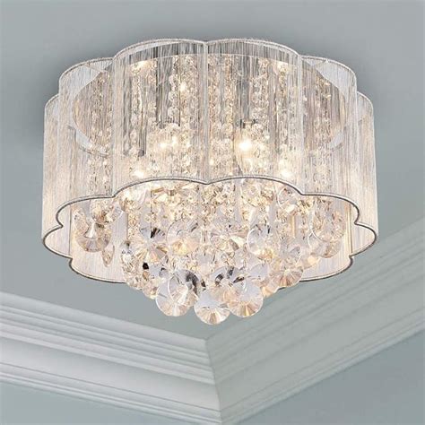 Bestier Modern Crystal Raindrop Drum Chandelier Lighting Flush Mount