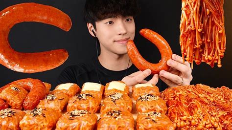 불닭 쌈 And 불닭 팽이버섯 소시지 먹방 Spicy Enoki Mushroom And Fire Noodle Wraps And Sausages Mukbang Asmr Youtube