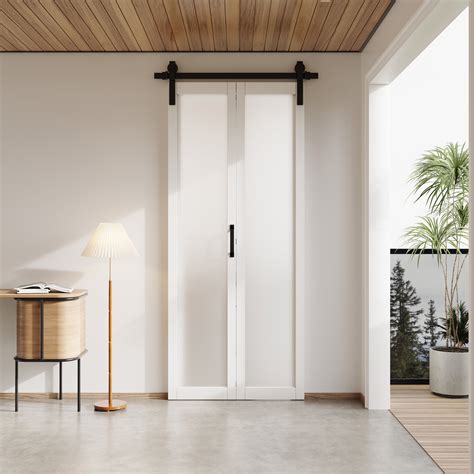 HOZONE 84" Height Full Lite Frosted Glass Bi-Fold Barn Doors with