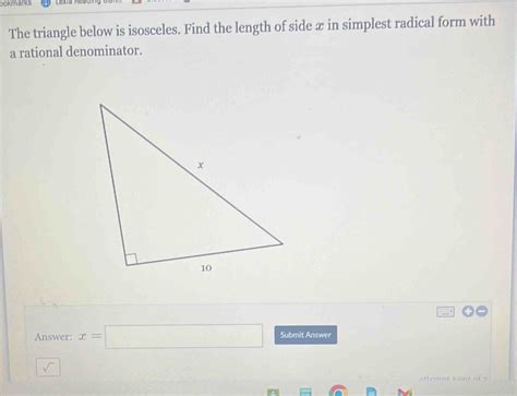 Solved Ookmarks The Triangle Below Is Isosceles Find The Length Of