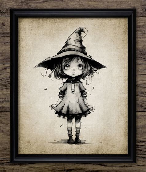 Girl Witch Wall Art, Printable Witchcraft, Black Magic, Cute Girl Witch ...