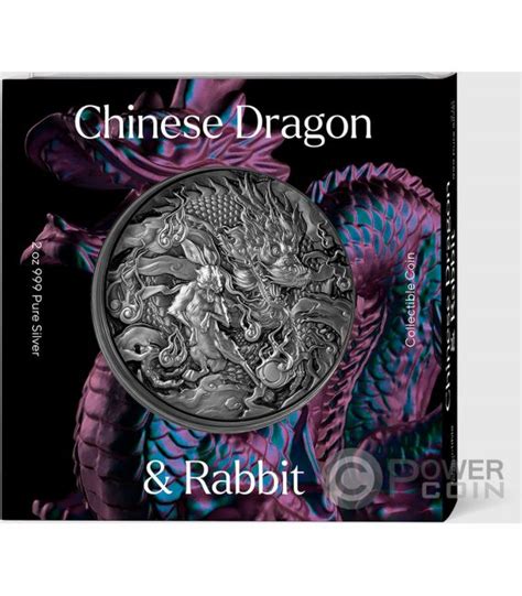 CHINESE DRAGON AND RABBIT Auspicious Dragon Zodiac 2 Oz Moneta Argento