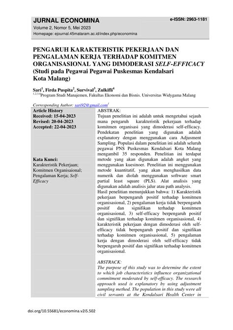 Pdf Pengaruh Karakteristik Pekerjaan Dan Pengalaman Kerja Terhadap