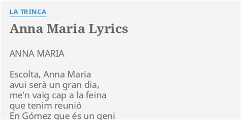 ANNA MARIA LYRICS By LA TRINCA ANNA MARIA Escolta Anna