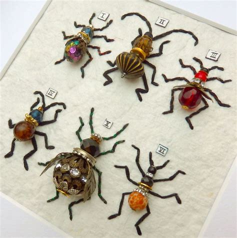 6 Beautiful Handmade Steampunk Bead Bees Bugs And Beetles Framed And Ready