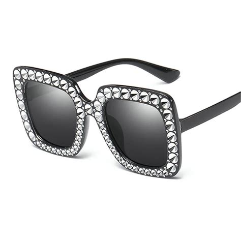 Fashion Oversized Diamond Sunglasses Women Square Rhinestone Crystal