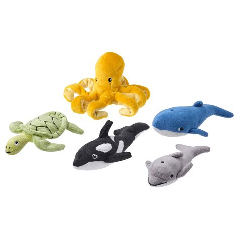 BLÅVINGAD 5-piece soft toy set, ocean animals/mixed colors - IKEA