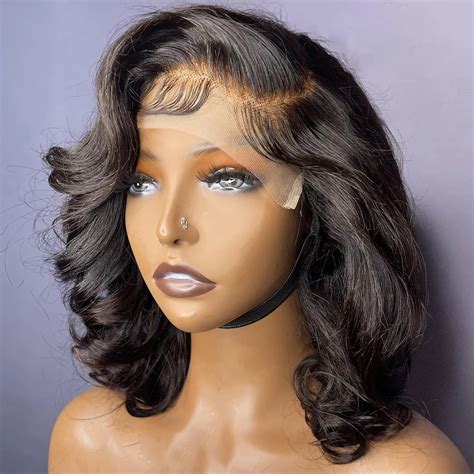 Short Bob Wig Loose Water Wavy Front Human Hair Wigs Body Wave Lace