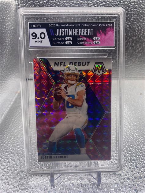 2020 Mosaic JUSTIN HERBERT NFL Debut Pink Camo Prizm Rookie RC 263 HGA