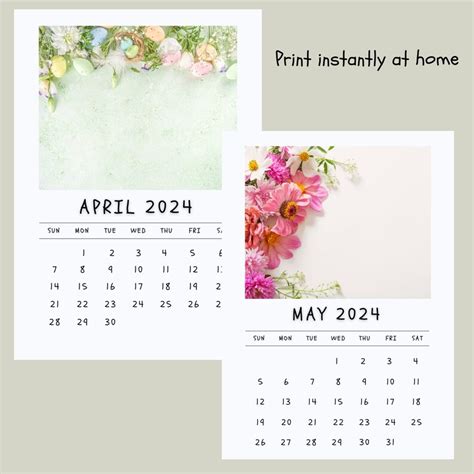 2024 Monthly Printable Calendar Seasonal Photo Calendar Planner Wall