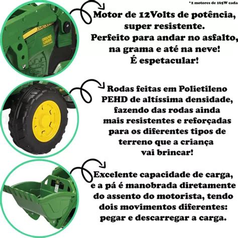 Trator Criança Elétrico Recarregavel Carretinha John Deere à venda em