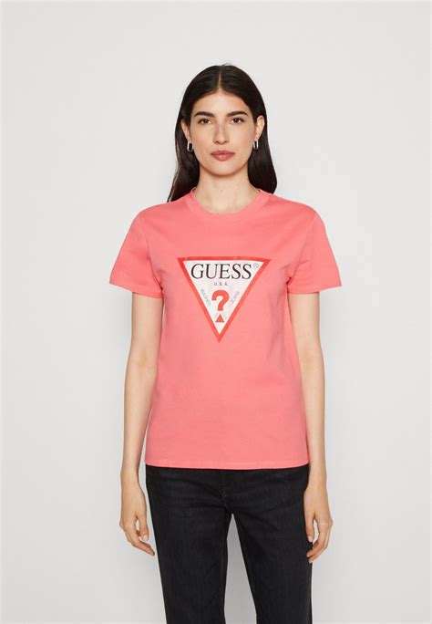 Guess Ss Classic Fit Logo T Shirt Con Stampa Plastic Pink Fuxia