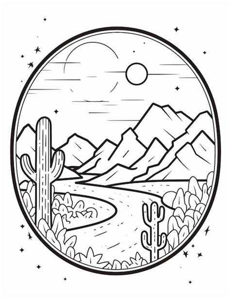 Un Dibujo En Blanco Y Negro De Una Escena Del Desierto Con Monta As Y