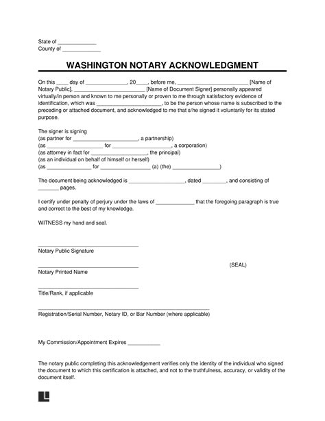 Free Washington Notary Acknowledgment Form Pdf And Word