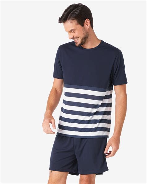 Riachuelo Pijama Curto Masculino Manga Curta Listrado Azul Escuro