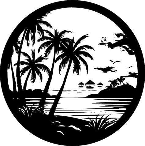 Plage Noir Et Blanc Isolé Icône Illustration Vectorielle Vecteur Premium