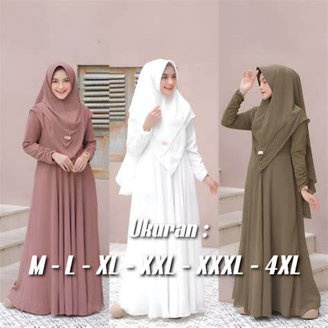 Jual Gamis Syari Jilbab Layer Ukuran M L Xl Xxl Xxxl Xl Set Murah