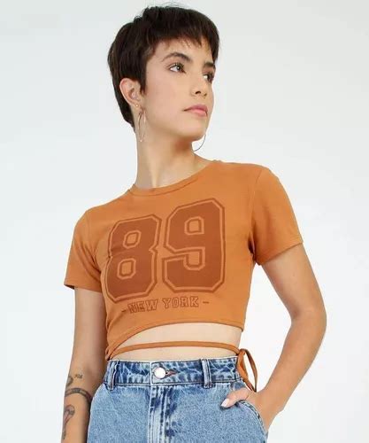 Blusa Cropped Feminina Estampa Frontal Amarra O Marisa Frete Gr Tis