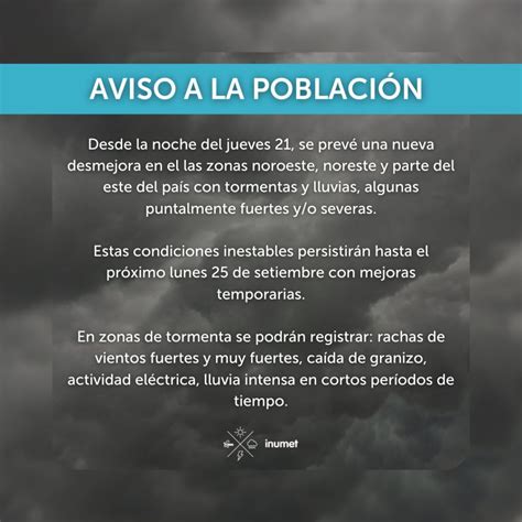 Inumet emitió aviso por tormentas fuertes y puntualmente severas