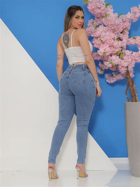 Calça Jeans Skinny Marmorizada Cintura Alta Devore Estiletado