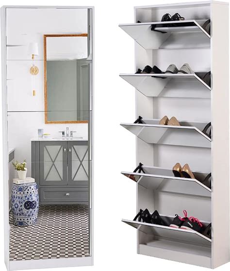 Amazon Organizedlife Mirror Shoe Cabinet Wooden Shoe Organizer