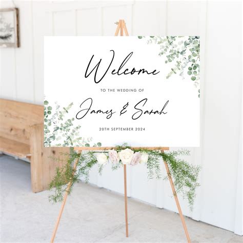 Large A1 A2 Classic Eucalyptus Welcome Wedding Sign 5mm Foamex Board