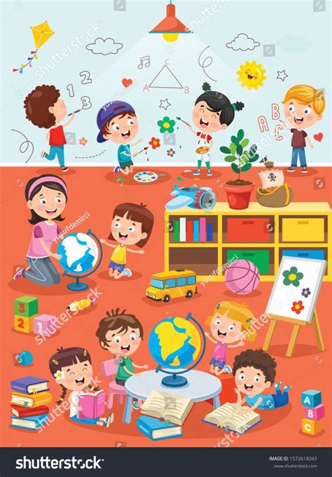 Little Children Studying Playing Preschool Classroom Vector De Stock