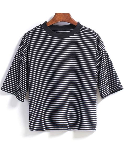 Black Short Sleeve Striped Loose T Shirt SheIn Sheinside