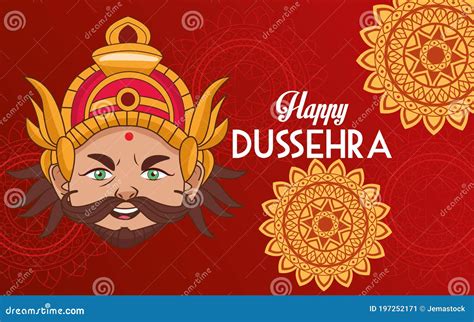 Happy Dussehra Festival Poster with Ravana Head and Mandalas Stock Vector - Illustration of ...