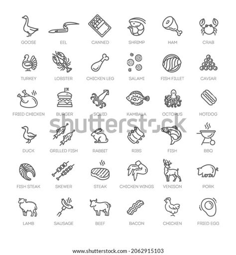 Meat Poultry Fish Eggs Minimal Thin Stock Vector Royalty Free