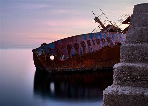 the shipwreck of the ship Poseidon at the port of Neo Faliro Greece.The ...