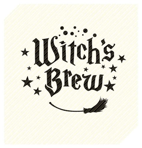 The Witch S Brew Logo Is Shown In Black And White With Stars Around It