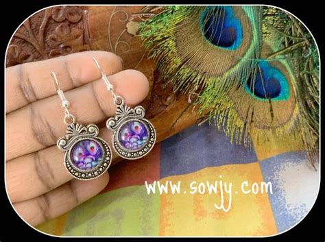 Purple Peacock Feather Designer Earrings Sowjy The Online