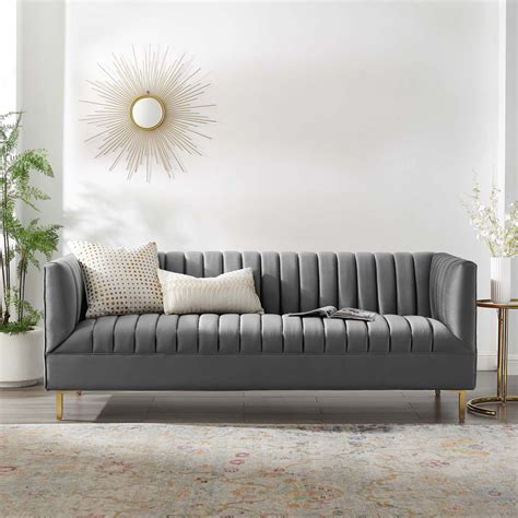 Modway Shift Channel Tufted Performance Velvet Sofa Multiple Colors