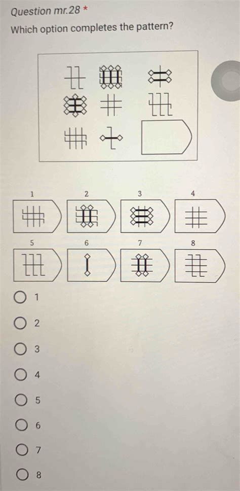 Solved Question Mr 28 Which Option Completes The Pattern 1 3 4 5 6