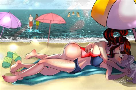 Rule 34 2girls Ass Background Characters Beach Black Hair Bubble Butt