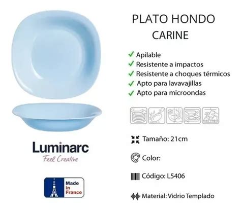 Juego Set X Plato Hondo Vidrio Templado Luminarc Carine En Venta En